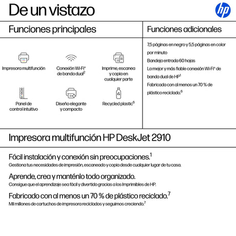 EAN 0198828789549 - HP DeskJet 2910 Inyección de tinta térmica A4 4800 x 1200 DPI 7,5 ppm Wifi imagen 3