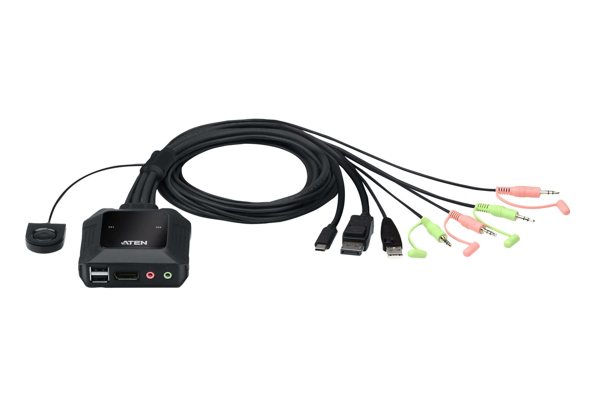 Aten Switch Kvm En Formato Cable Híbrido Displayport De 2 Puertos Usb-C