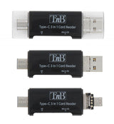 Tnb Lector De Tarjetas Sd Y Micro Sd 3 En 1 Pocket Memory Card Reader (Sd / Micro Sd) - Compatible With All Devices : Usb-C / Usb / Micro Usb - Black