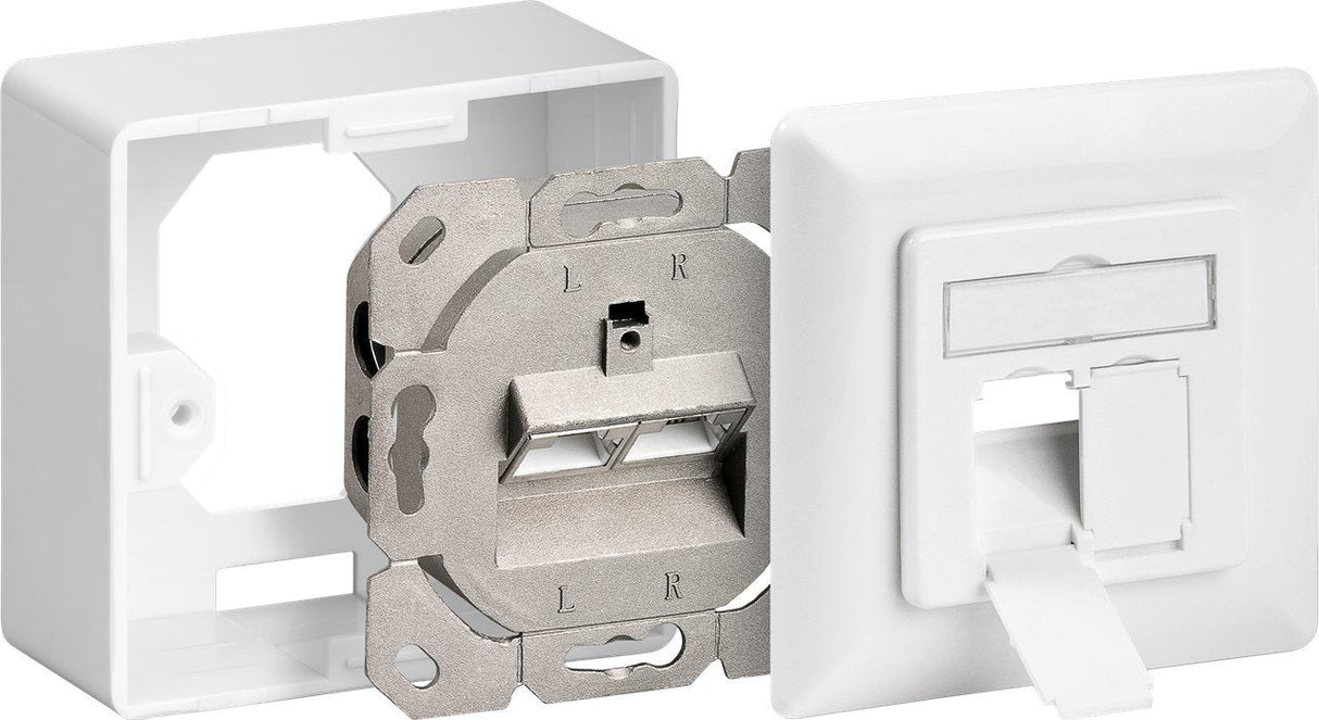 Enchufe Universal Goobay Cat.6 Que Incluye Marco De Montaje En Superficie Y Caja De Conexiones (Blanco, 2x Conector Rj-45)