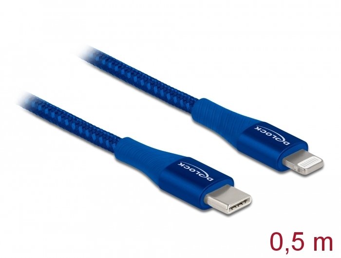 Delock Daten- Und Ladecable Usb Type-C Zu Lightning Für Iphone, Ipad Und Ipod Blau 0,5 M Mfi