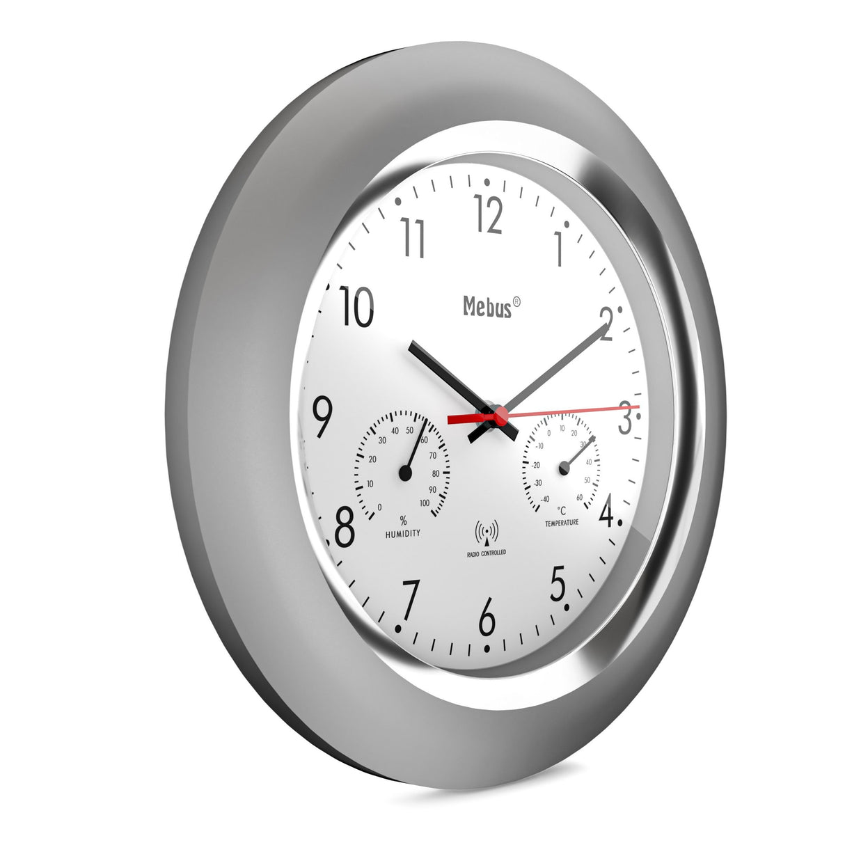 Mebus 19454 Reloj De Pared Reloj De Pared Digital Alrededor Plata, Blanco