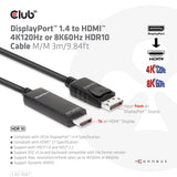 EAN 8719214472436 - CLUB3D CAC-1087 adaptador de cable de vídeo 3 m DisplayPort HDMI Negro imagen 3