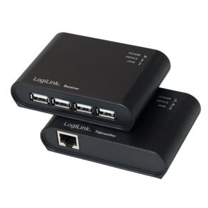 Extensor Usb 2.0 Cat.5, 50 M, Incluye Concentrador Usb De 4 Puertos, Negro Logilink