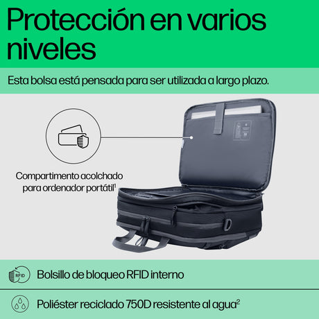 EAN 0198122966905 - HP Travel Plus 15 Liter 14 Laptop Bag 35,8 cm (14.1") Maletín Azul, Grafito imagen 7
