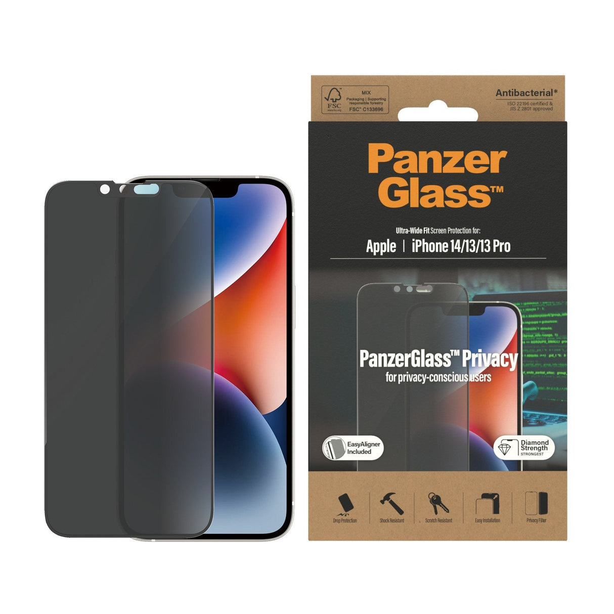Apple  Protector De Pantalla Panzerglass Ultra-Wide Fit Privacy Apple - Iphone 14, Apple - Iphone 13, Apple - Iphone 13 Pro