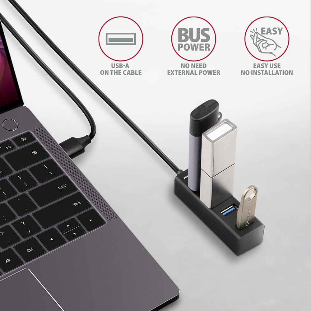 Axagon Hue-M1al Mini Usb-A-Hub,4x Usb-A 3.2 Gen 1, Plata - 1,2m