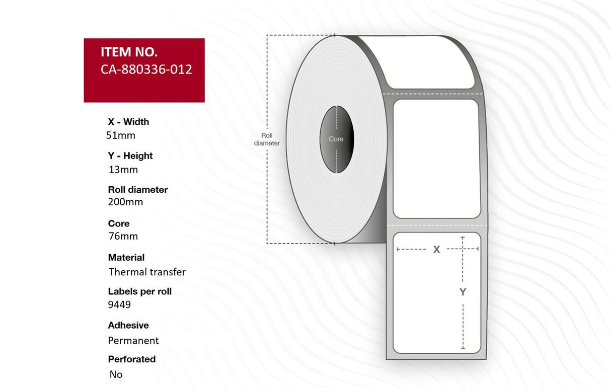 Label 51 X 13mm, Core 76mm,  Thermal Transfer, Polyester,