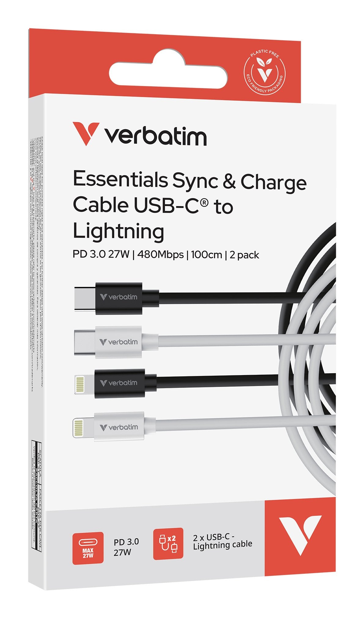 Verbatim Usb-Kabel Essentials, 2pack, Usb 2.0, Usb-C/Lightning