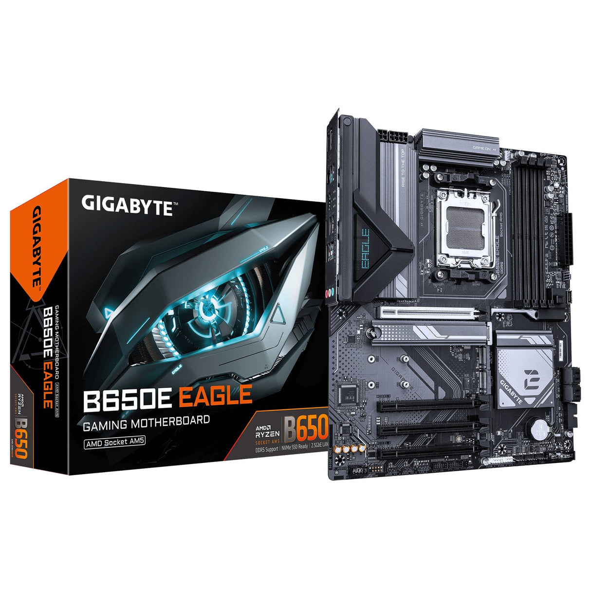 Placa Base Gigabyte B650e Eagle  Procesadores Amd Ryzen 9000 Series, Vrm De 8+2+2 Fases, Hasta 8200 Mhz Ddr5 (Oc), 1x Pcie 5.0 + 2x Pcie 4.0 M.2, Lan 2.5 Gbe, Usb 3.2 Gen 2