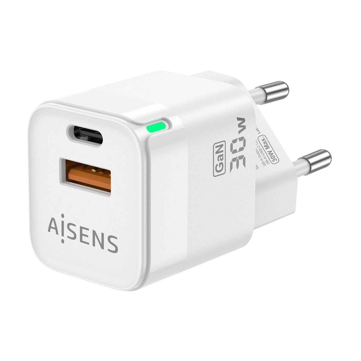 Aisens Cargador Gan 30w - 1xusb-C Pd3.0 Qc4.0 - 1xusb-A Qc3.0 Blanco