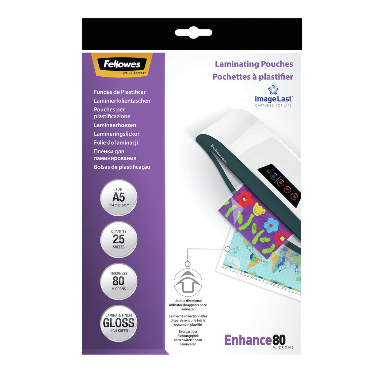 Fellowes Pack De 25 Fundas Para Plastificar Brillo A5 - 80 Micras - Alta Calidad - Transparente