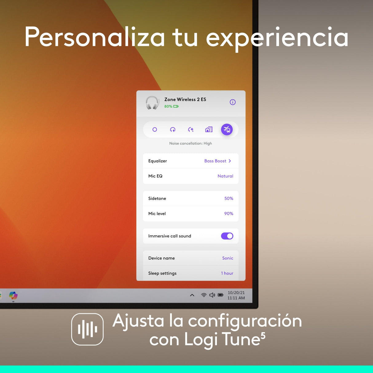 Auriculares Logitech Zone Wireless 2 Inalámbricos Bluetooth Con Cancelación De Ruido Blanco Crudo