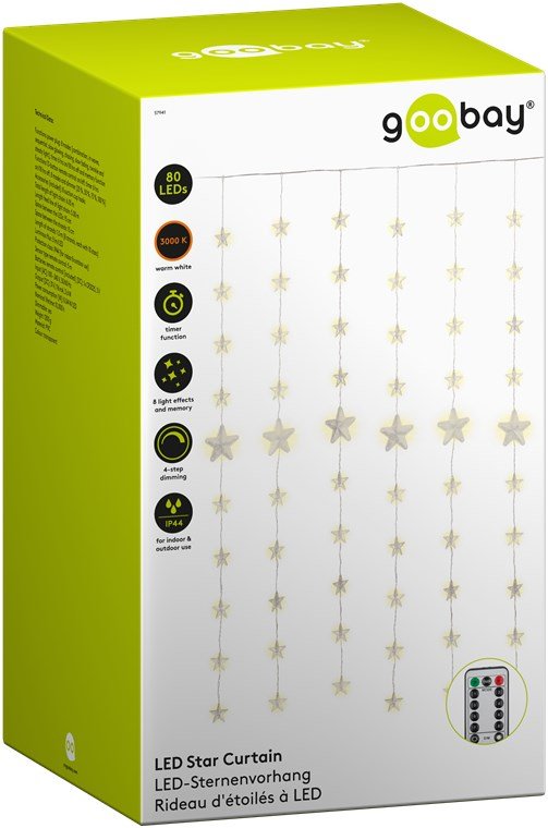 Cortina De Estrellas Con 80 Led
Con Mando A Distancia, Función Temporizador, 8 Modos De Luz, Dimmer Y Transformador Externo De 3
