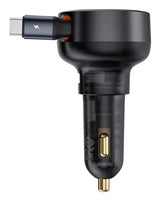 Baseus Enjoyment Pro Car Charger U+Retractable Type-C Cable 60w Cluster Black