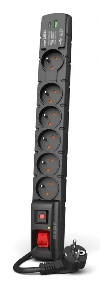 Regleta  Acar S6 Usb Pd 3.0 Qc 6 Gniazd 1.5m