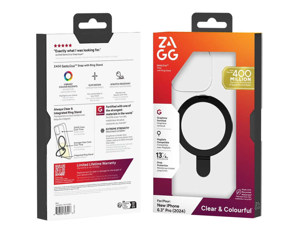 Zagg Case Para Apple Iphone 16 Pro Santa Cruz Snap Ring Mand Negro