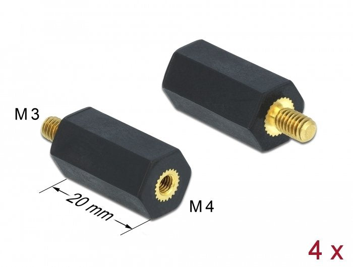 Delock Abstandshalter M4 X M3, Sechskant, Innen / Aussen, 20 Mm Negro 4 Piezas