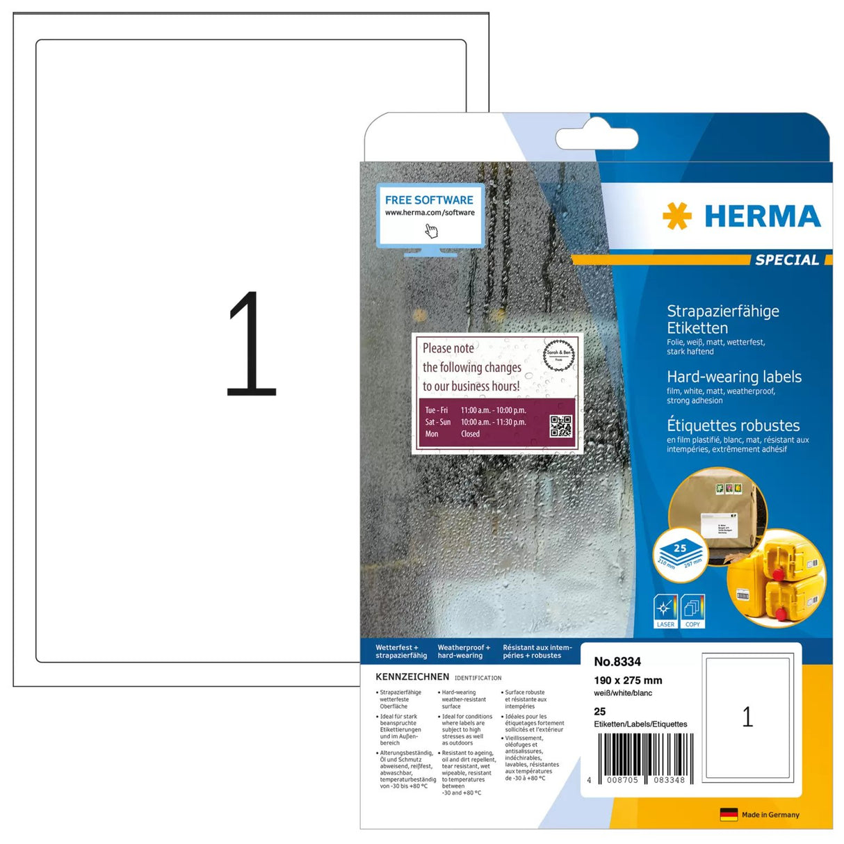 EAN 4008705083348 - HERMA 8334 etiqueta de impresora Blanco Etiqueta para impresora autoadhesiva imagen 1