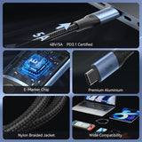 Cable Usb 2.0 Tipo-C 5a Vention Trebd Usb Tipo-C Macho Usb Tipo-C Macho Hasta 240w 480mbps 50cm Azul Y Negro