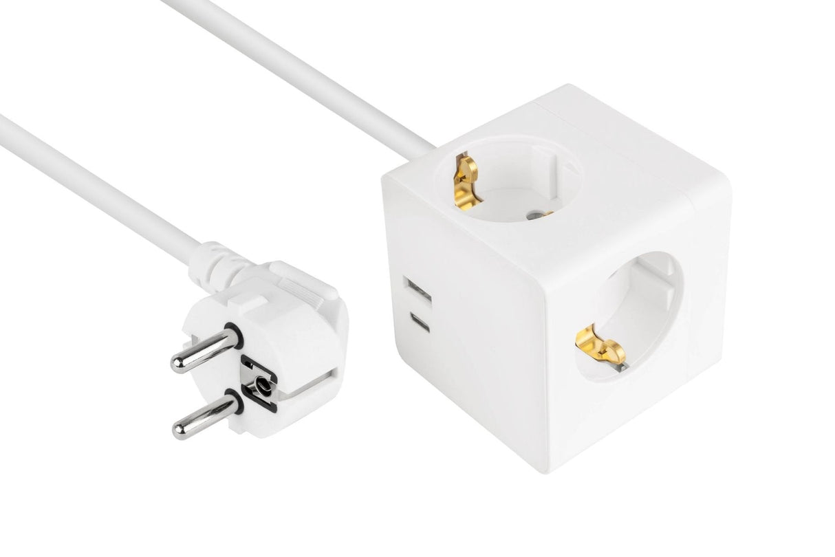 Cablemeister Steckdosenwürfel Mit 2m Zuleitung 3x Schuko  1x Usb-C 20w Pd 3.0  Usb-A 18w Weiss
