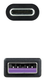 Cable Usb 2.0 3a, Tipo Usb-C/M-A/M, Negro, 1.5 M