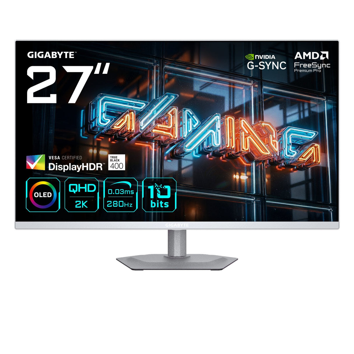 Monitor Gaming Gigabyte Mo27q2a Ice  Oled 27 2k Qhd - 2560 X 1440, 280hz, 0.03ms, 250 Cd/M², Freesync Premium Pro, Displayhdr True Black 400, Hdmi 2.1, Displayport 1.4