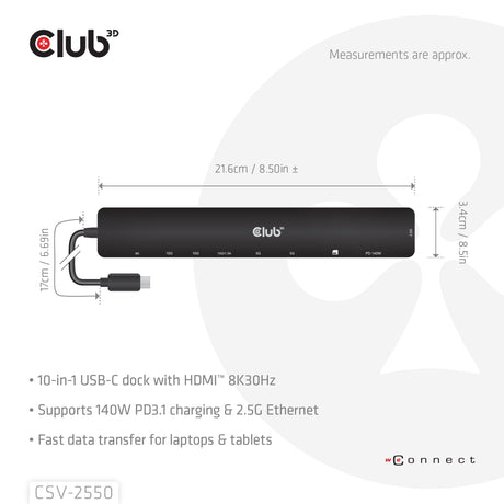 EAN 8719214473389 - CLUB3D CSV-2550 base para portátil y replicador de puertos Alámbrico USB Tipo C Negro imagen 9