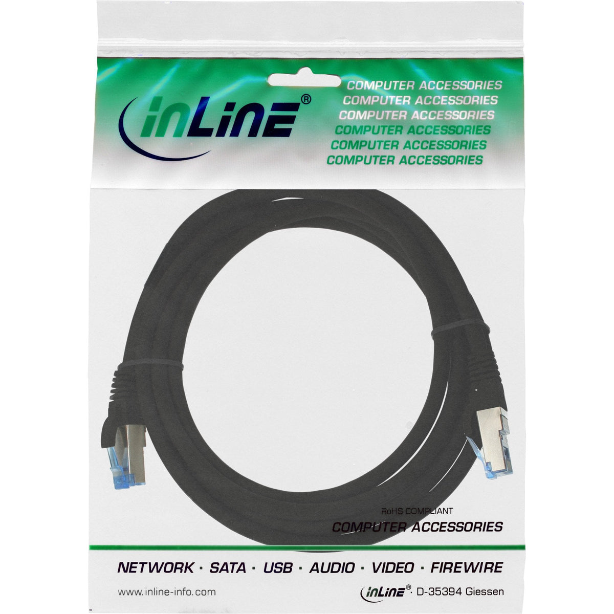 Cable De Red Inline S/Ftp Pimf Cat.6a Libre De Halógenos 500mhz Negro 1m