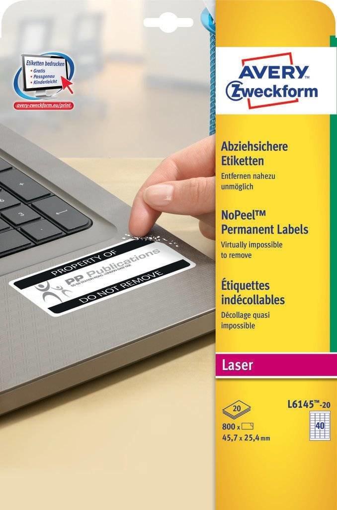 Avery Zweckform L6145-20 Etiqueta Autoadhesiva Blanco Rectángulo Redondeado Permanente 800 Pieza(S)