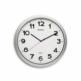 Maul Reloj De Pared Maulstep Ø 40 Cm, Reloj De Cuarzo Con Ajuste Automático De Tiempo, Optima Para Salón, Dormitorio, Cocina, Estudio Y Oficina, Buena Legibilidad Para Espacios Grandes, Plata