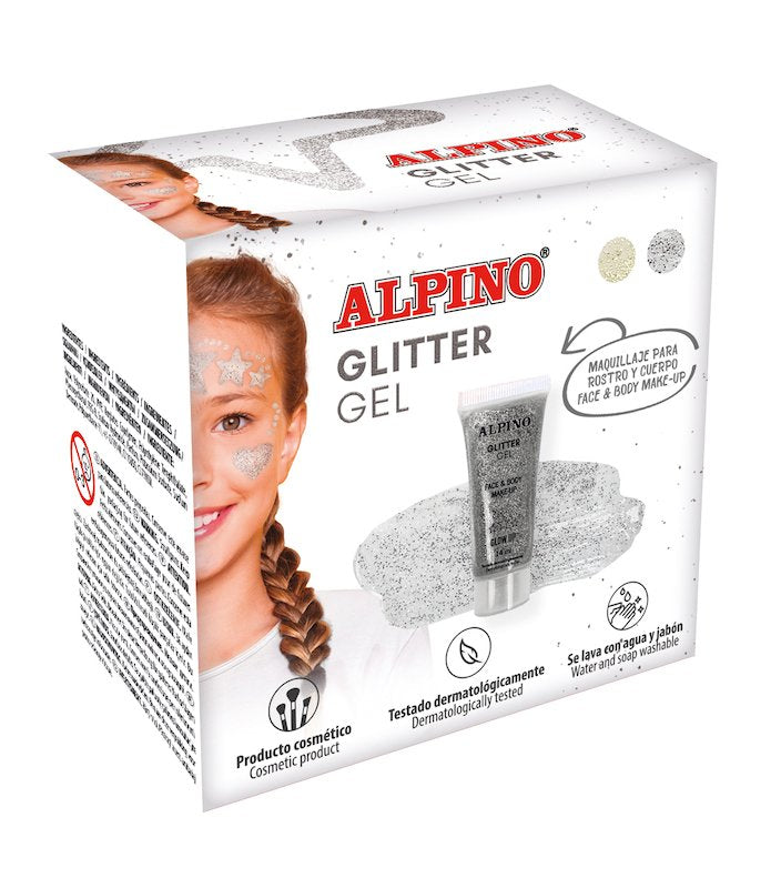 Alpino Gel Transparente Con Purpurina Glitter Caja 6u Plata