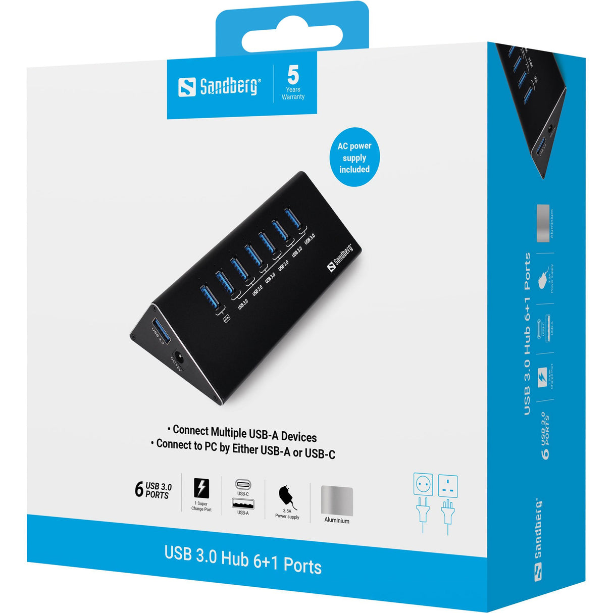 EAN 5705730133824 - Sandberg 133-82 hub de interfaz USB 3.2 Gen 1 (3.1 Gen 1) Micro-B 5000 Mbit/s Negro imagen 3
