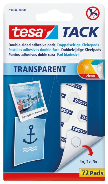 Tesa Tack Transparentes Almohadillas Adhesivas De Doble Cara, Adhesivo Blanco, 72 Piezas