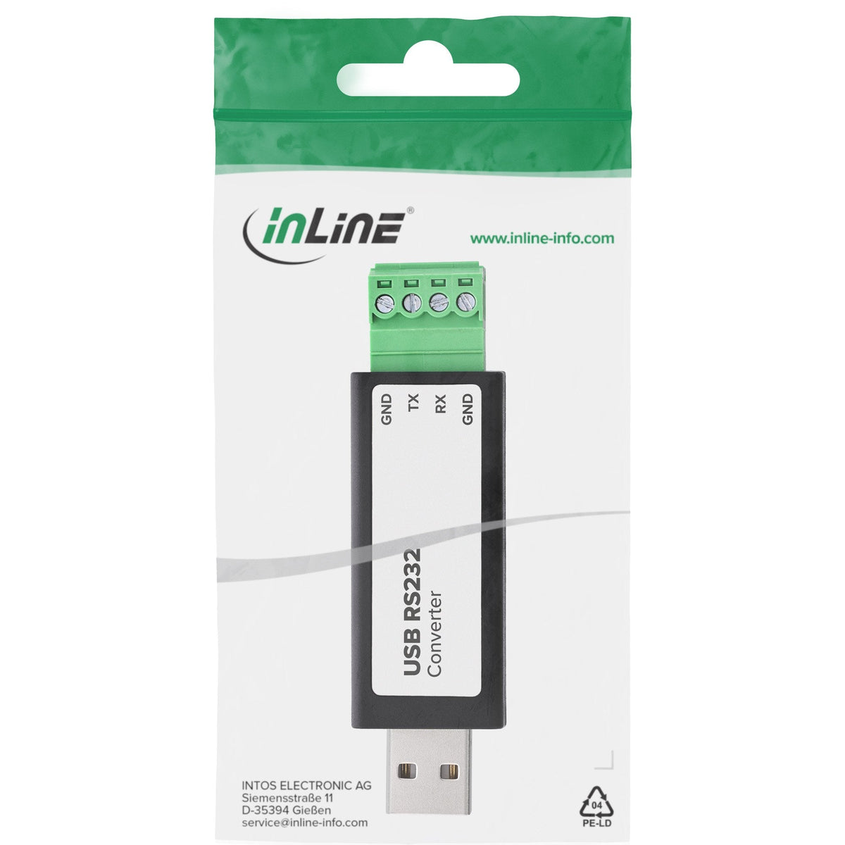 Conversor Usb-A 2.0 A 1 Puerto Serie Borna De 4 Pins (Rs-232) Chipset Ftdi (Ft232rnl)   Inline