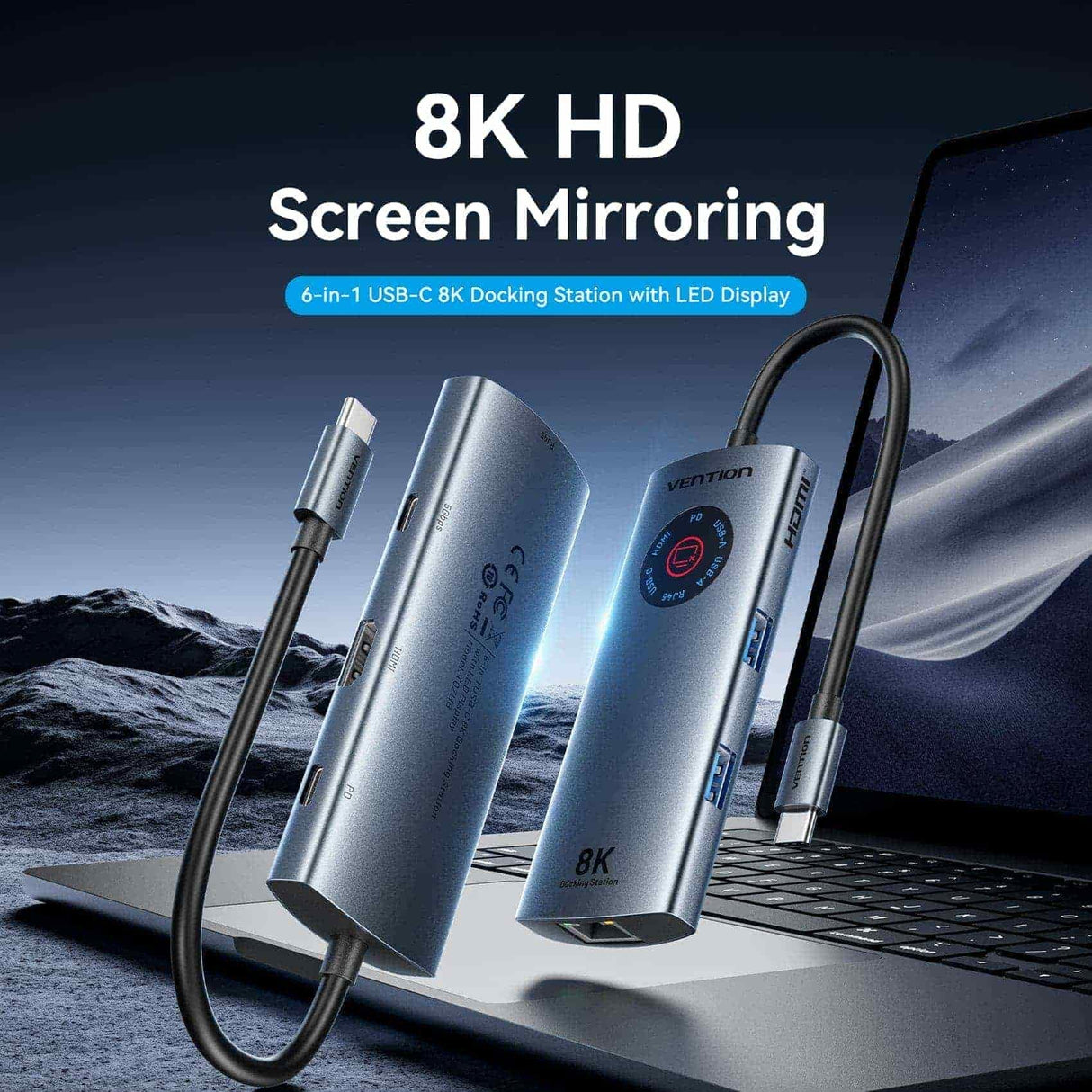 Docking Usb Tipo-C Vention Tqzhb Rj45 2xusb 1xusb Tipo-C 1xhdmi 1xusb Tipo-C Pd Gris