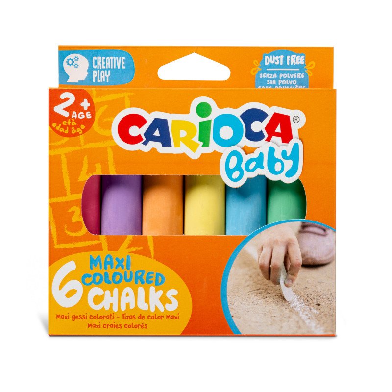Carioca Tizas Maxi Multicolor Baby Pack De 6 Tizas - Sin Polvo - Certificado A Partir De 24 Meses - Colores Brillantes