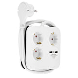 Rev Powerquad 3-Fold Power Strip + 2x Usb White