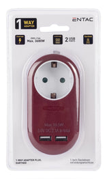 Entac Meckdosenadaptador + 2x Usb-A Hrgundy