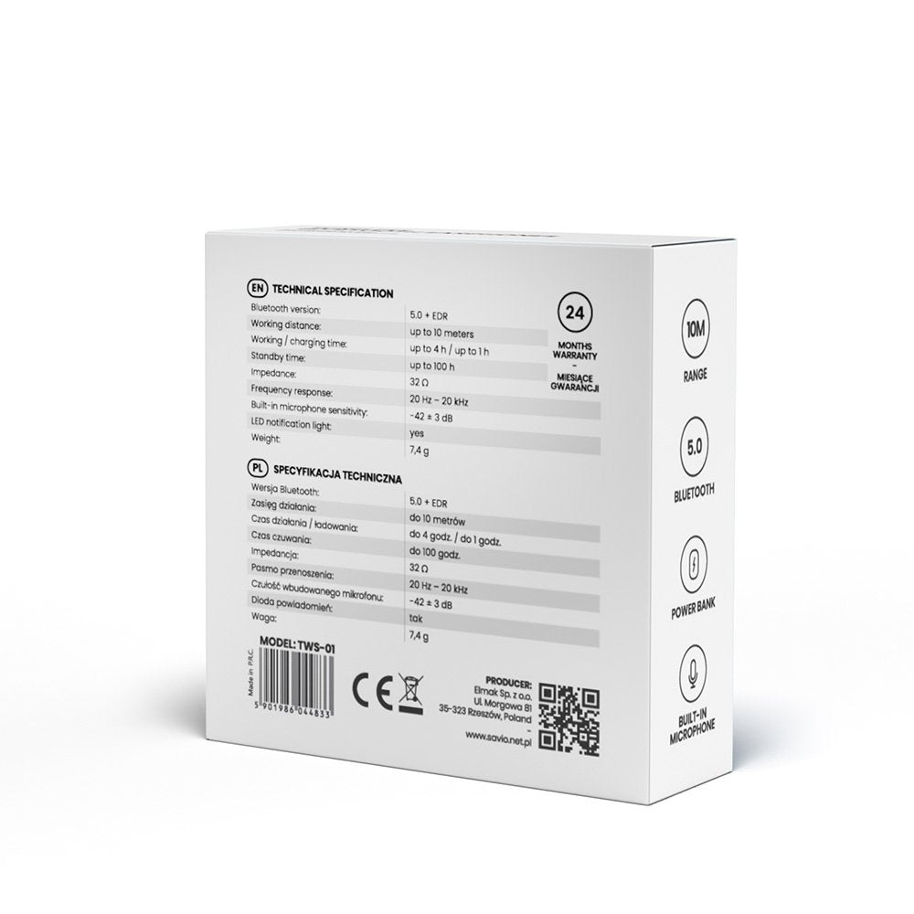 EAN 5901986044833 - Savio TWS-01 Białe Auriculares Inalámbrico Dentro de oído Llamadas/Música/Deporte/Uso diario Bluetooth Bl imagen 8