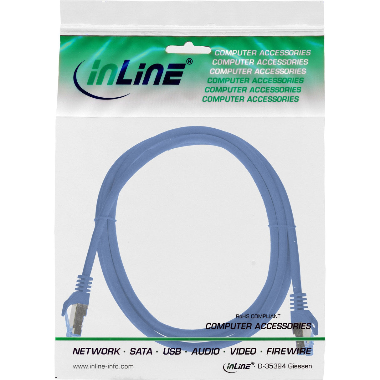 Inline® Patch Cable, Cat.6a, S/Ftp, Tpe (Lszh), Cca, Blue, 3m