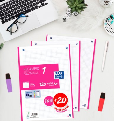 Oxford Recambio Classic A4 100+20h Gratis 4x4mm 1 Banda Color Fucsia