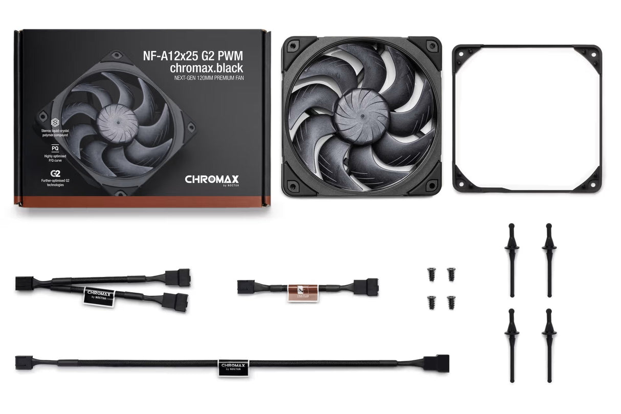 Ventilador Pc Noctua Nf-A12x25 G2 Pwm Chromax.Negro (Negro, Pwm-Anschluss, 120 Mm) Nf-A12x25 G2 Pwm Chromax.Negro