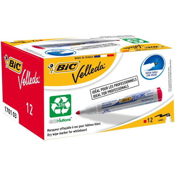 Velleda Marcador Pizarra Blanca Ecolutions 1701 Punta Redonda Rojo Caja -12u-