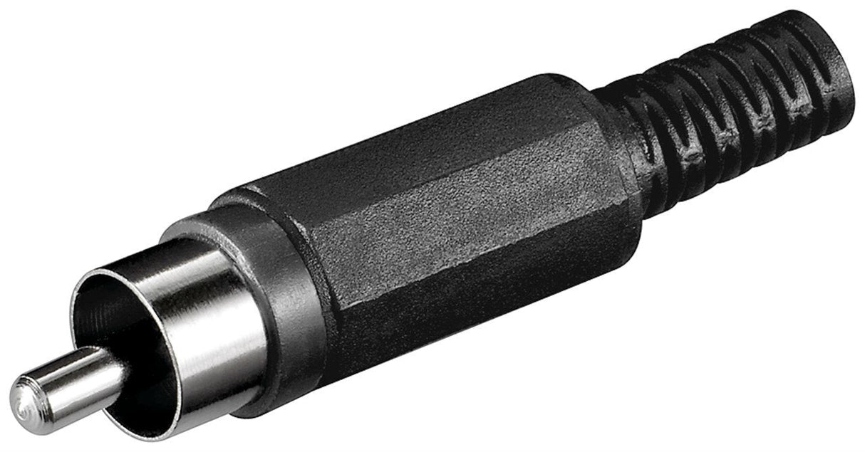 Conector Rca Macho Negro Plastico Con Protector De Cable