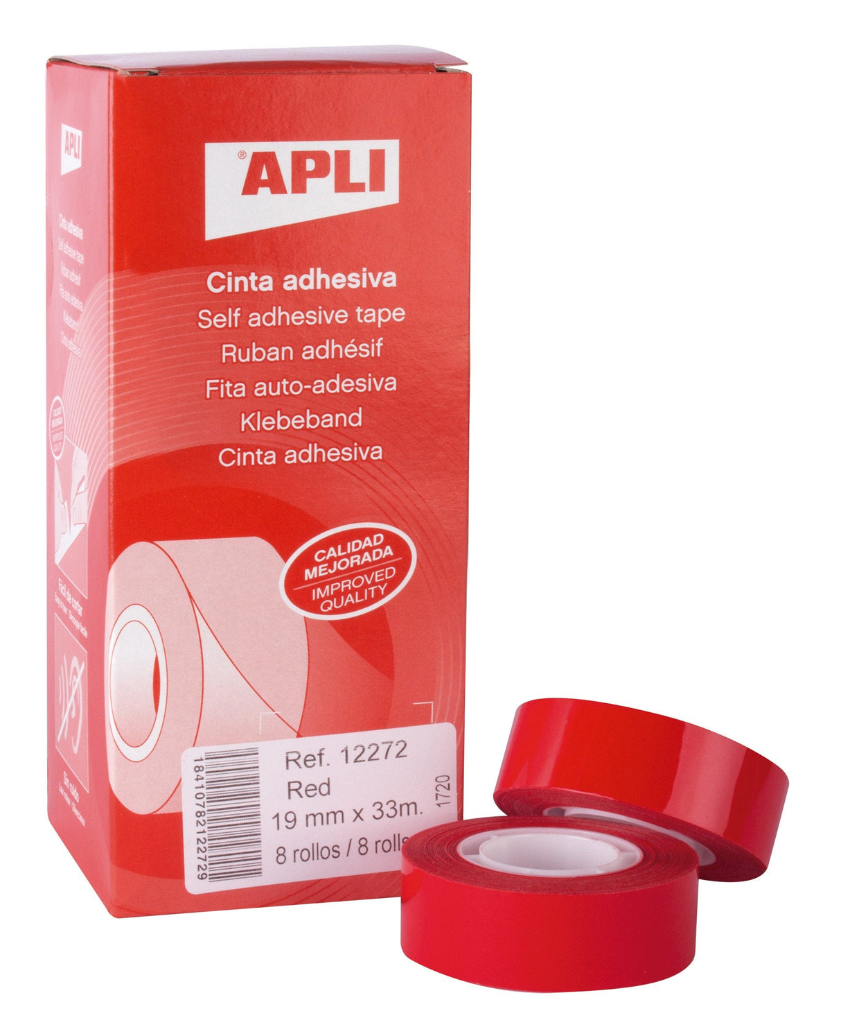 Apli Cinta Adhesiva Roja 19mm X 33m - Resistente Al Desgarro - Facil De Cortar - Ideal Para Manualidades Y Embalaje - Rojo