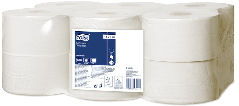 Tork Papel Higiénico Mini Jumbo T2 Universal 1-Lagig, 12 Rollos