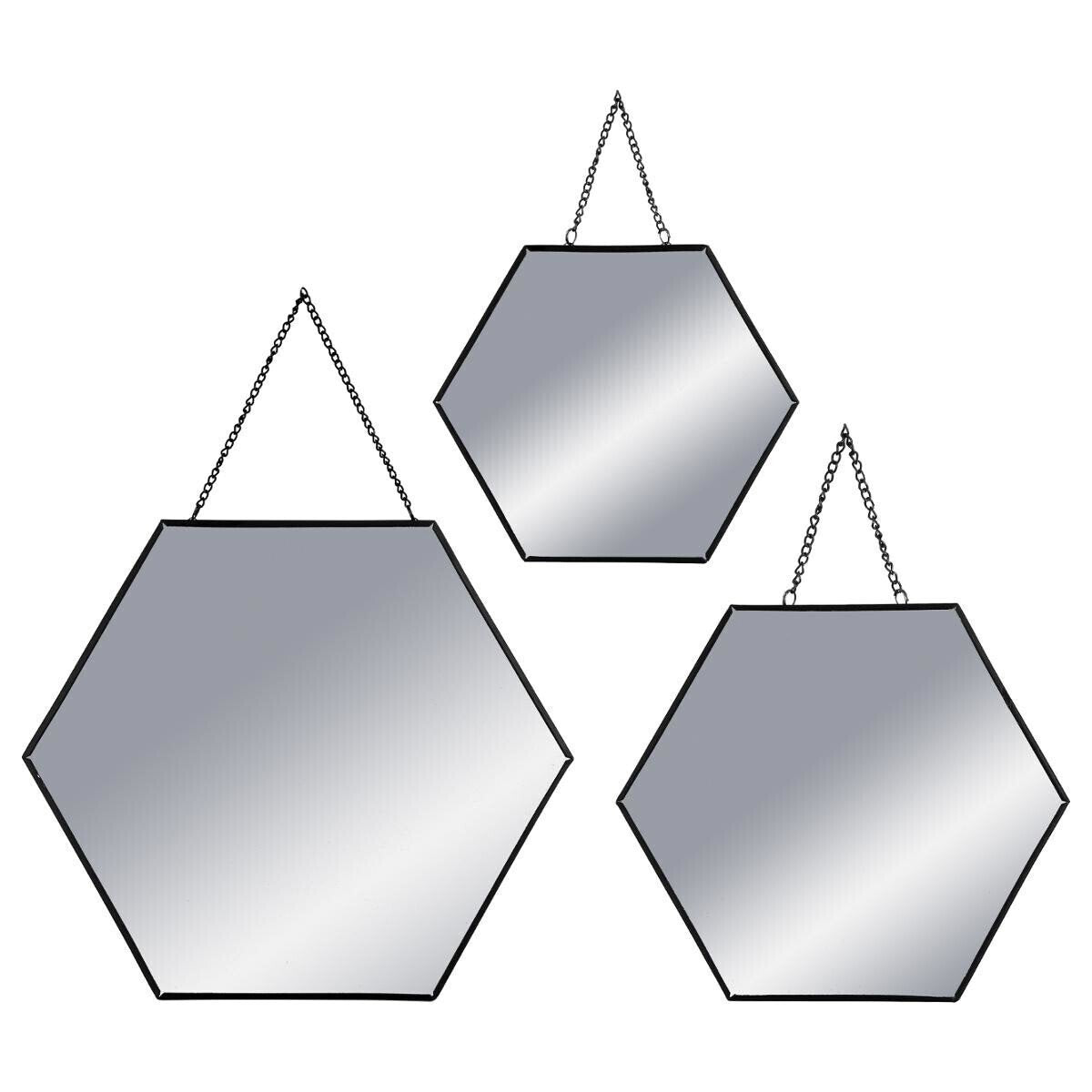 Set 3 Espejos Negros Hexagonales 19,8x17,5cm/25x22,5cm/29,5x26cm