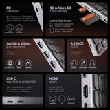 Teclado C/ Hub Axagon Hmc-Kb Keyboard Usb-C 5gbps, Microsd/