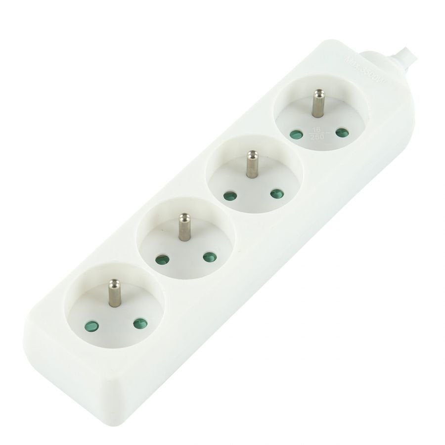 4-Way Power Strip: White -  16a - 1.5m Cable